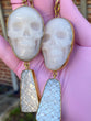 Cloudy Quartz Skull w/ carved Mother of Pearl
